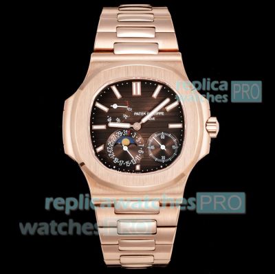 3K Factory Super Clone Patek Philippe Nautilus 5712 Chocolate Rose Gold 40mm Power Reserve Watch